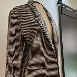 Vintage gingham print long blazer